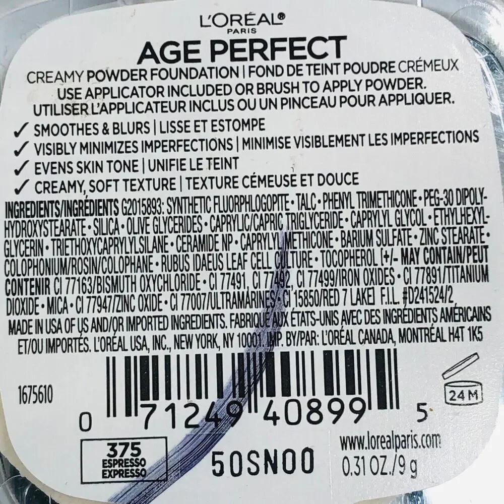 LOREAL AGE PERFECT CREAMY POWDER FOUNDATION #375 Espresso Dark Complexion Makeup